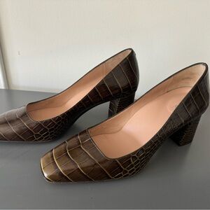 INEZ Frida green croc block heel with square toe, 8M